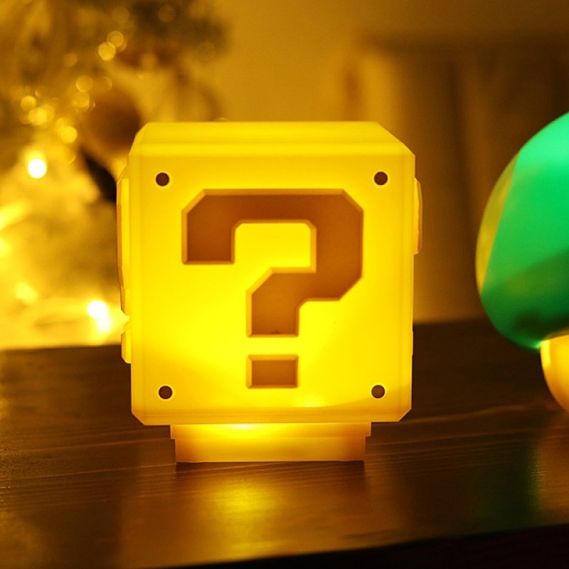 Super Mario Question Block Lamp - LED Night Light With Game Coin Sound, USB Powered, Desk/Bedside Decor Gift
