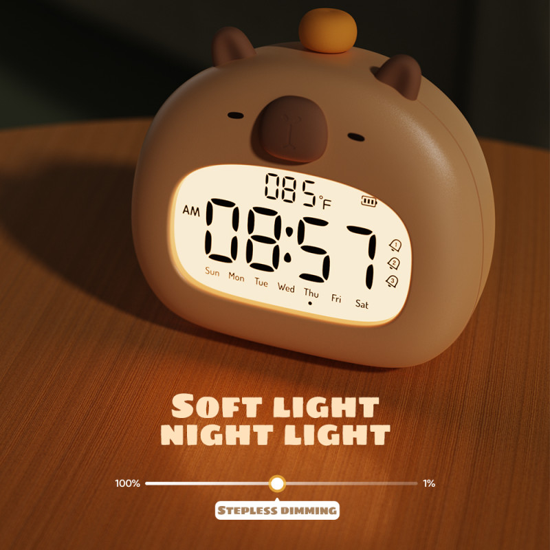 Capybara Digital Alarm Clock | Night Light & Sleep Trainer with Snooze
